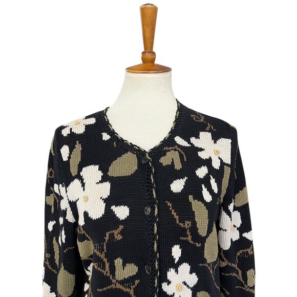 Peruvian Connection Daisy Floral Knit Art-to-Wear Cardigan Sweater Size Medium - Picture 5 of 10
